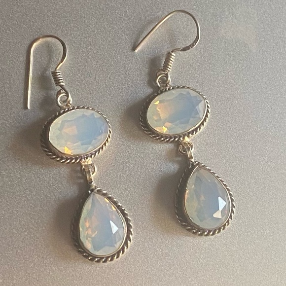 Mother Earth Jewelry Jewelry - 9.25 Sterling Siver & Opal Handcrafted Earrings 2.2”